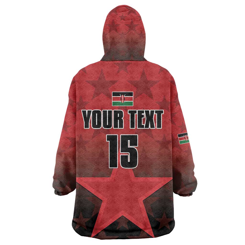 Custom Kenya Football Kid Wearable Blanket Hoodie Harambee Harambee Stars - Red Jersey - African Pride