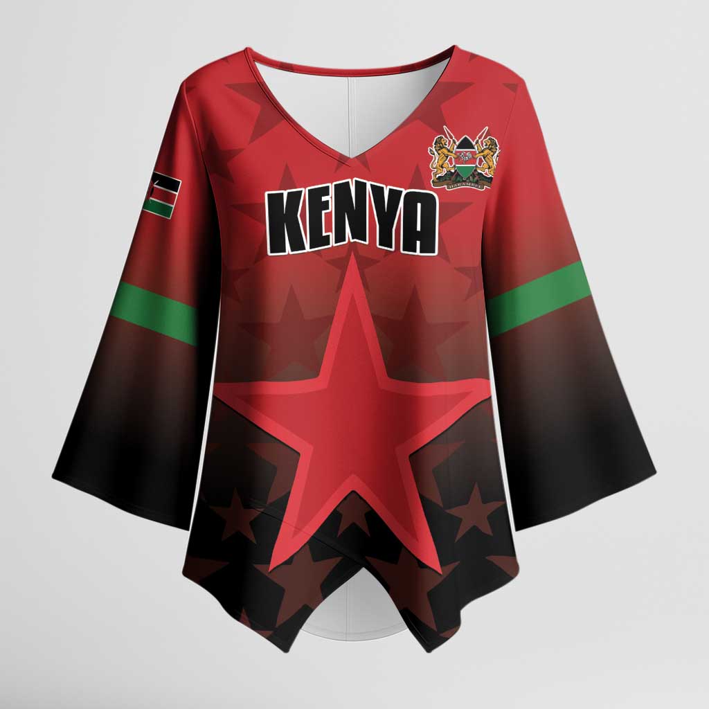 Custom Kenya Football Kimono Sleeve Blouse Go Harambee Stars - Red Jersey