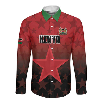 Custom Kenya Football Long Sleeve Button Shirt Harambee Harambee Stars - Red Jersey - African Pride