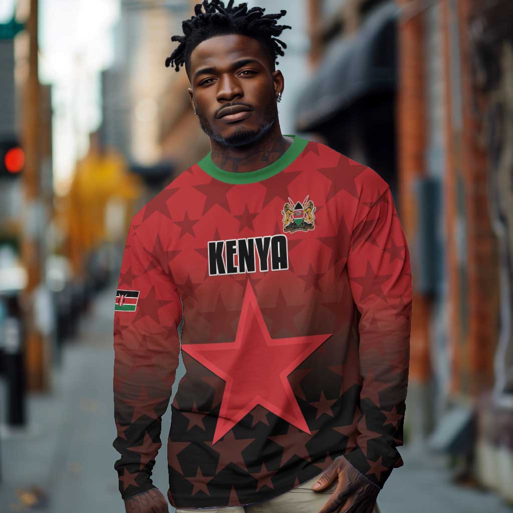 Custom Kenya Football Long Sleeve Shirt Harambee Harambee Stars - Red Jersey - African Pride