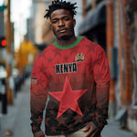 Custom Kenya Football Long Sleeve Shirt Harambee Harambee Stars - Red Jersey - African Pride