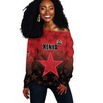Custom Kenya Football Off Shoulder Sweater Harambee Harambee Stars - Red Jersey - African Pride