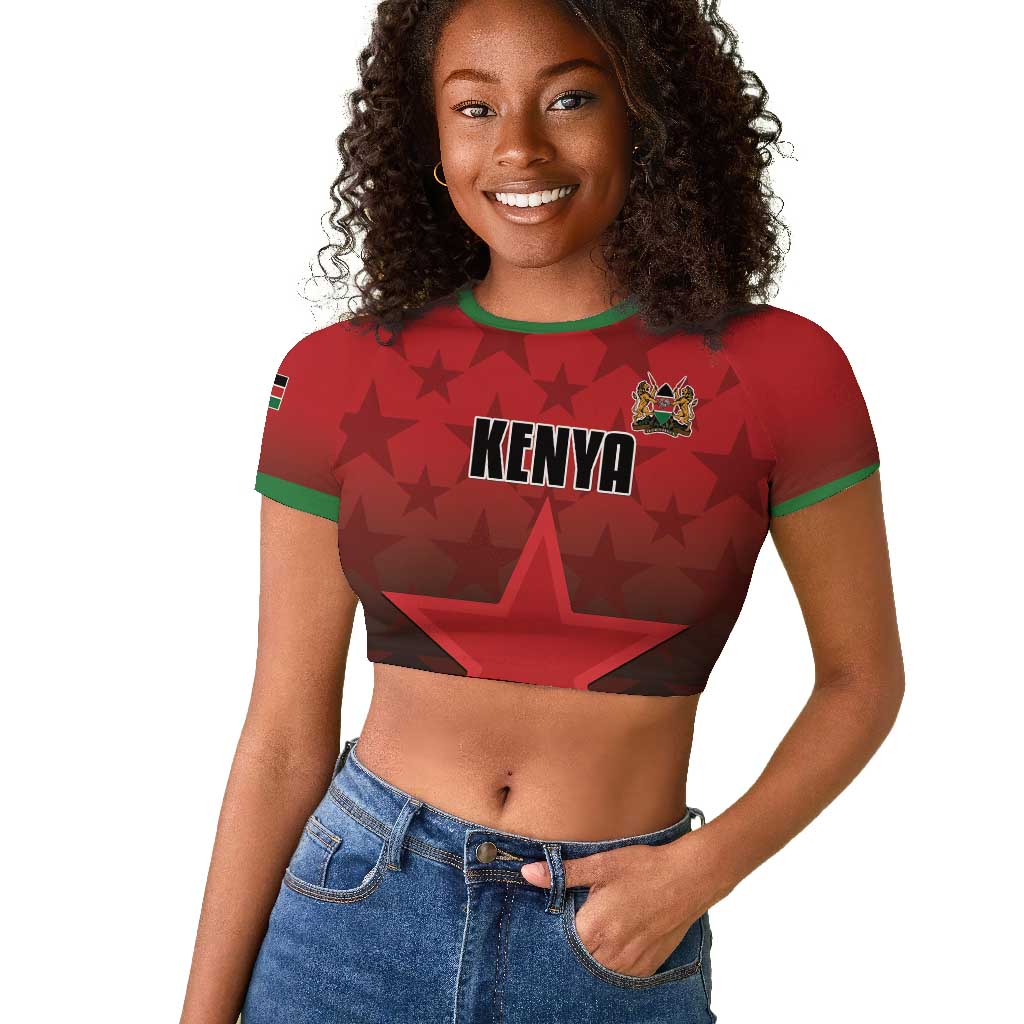 Custom Kenya Football Raglan Cropped T shirt Harambee Harambee Stars - Red Jersey - African Pride
