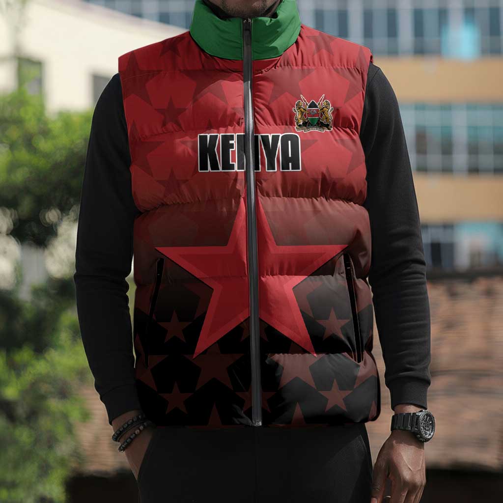 Custom Kenya Football Sleeveless Puffer Jacket Go Harambee Stars - Red Jersey