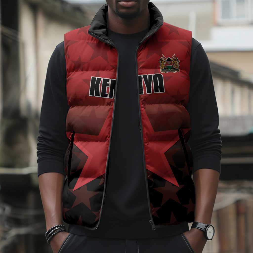 Custom Kenya Football Sleeveless Puffer Jacket Go Harambee Stars - Red Jersey