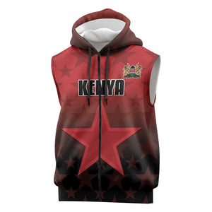 Custom Kenya Football Sleeveless Zip Hoodie Harambee Harambee Stars - Red Jersey - African Pride
