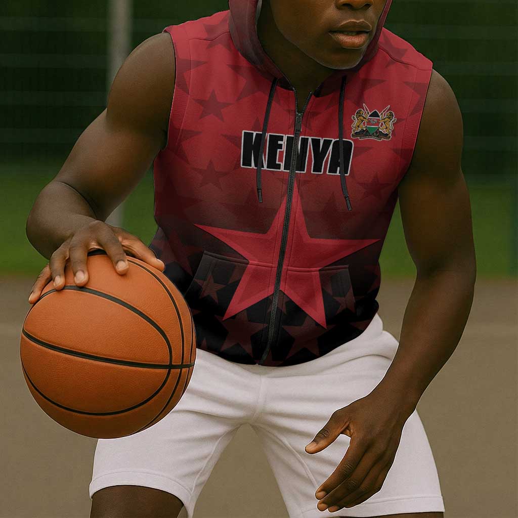 Custom Kenya Football Sleeveless Zip Hoodie Harambee Harambee Stars - Red Jersey - African Pride