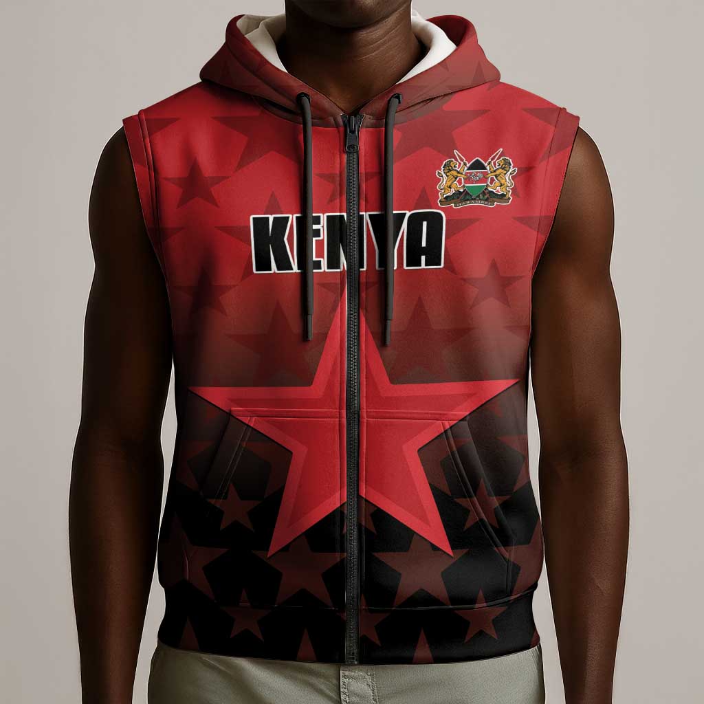 Custom Kenya Football Sleeveless Zip Hoodie Harambee Harambee Stars - Red Jersey - African Pride