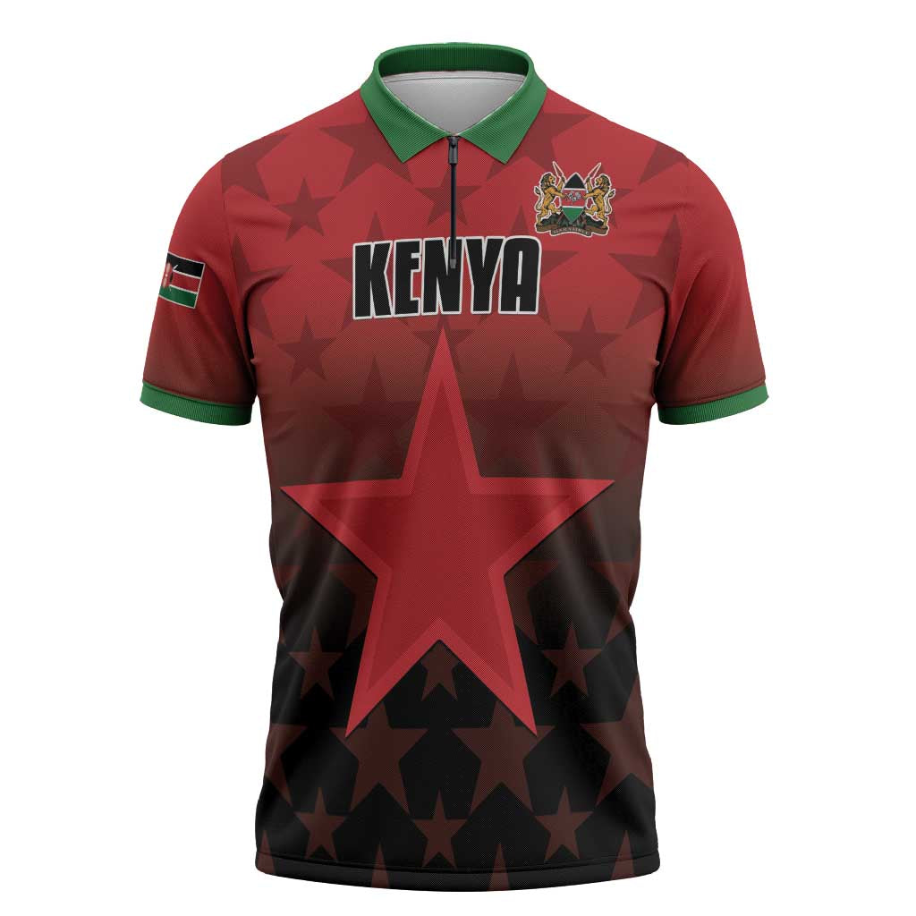 Custom Kenya Football Zipper Polo Shirt Go Harambee Stars - Red Jersey