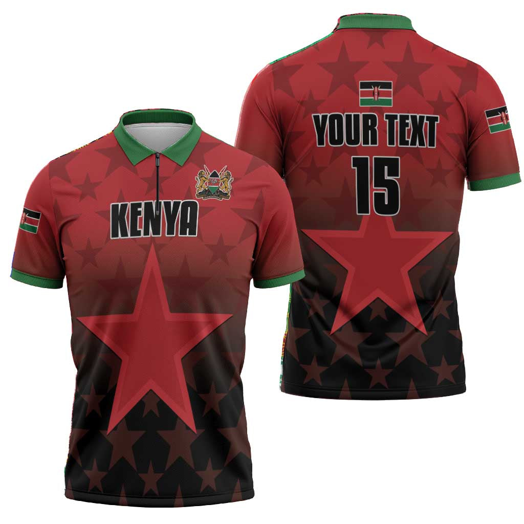 Custom Kenya Football Zipper Polo Shirt Go Harambee Stars - Red Jersey