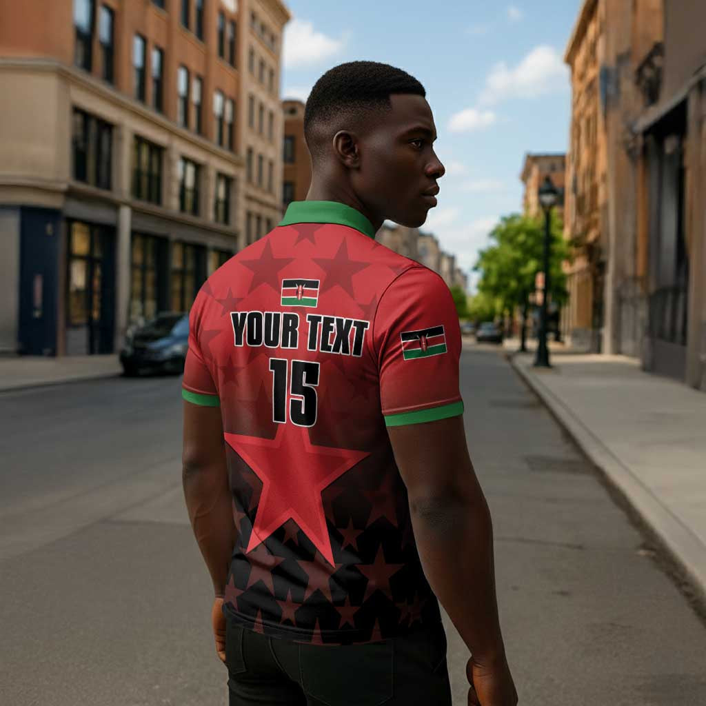 Custom Kenya Football Zipper Polo Shirt Go Harambee Stars - Red Jersey