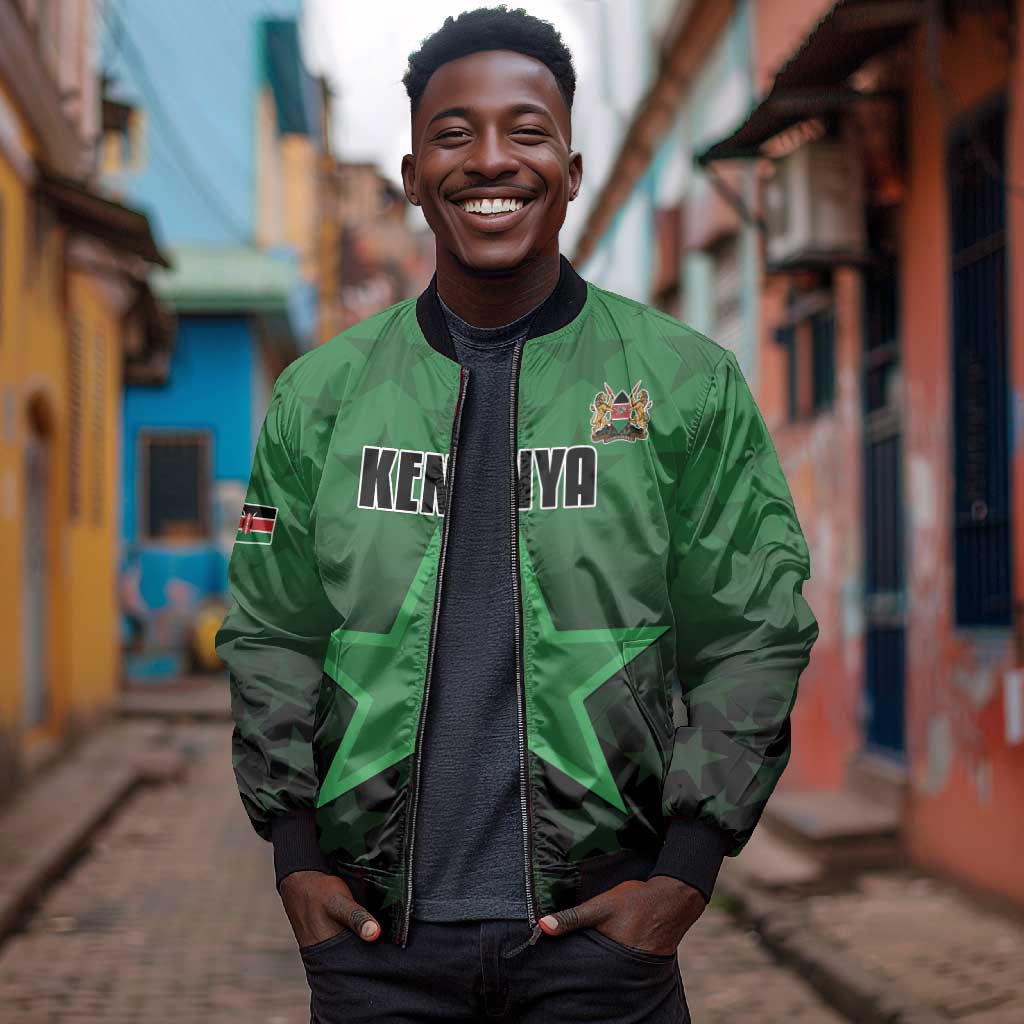 Custom Kenya Football Bomber Jacket Harambee Harambee Stars - Green Jersey - African Pride