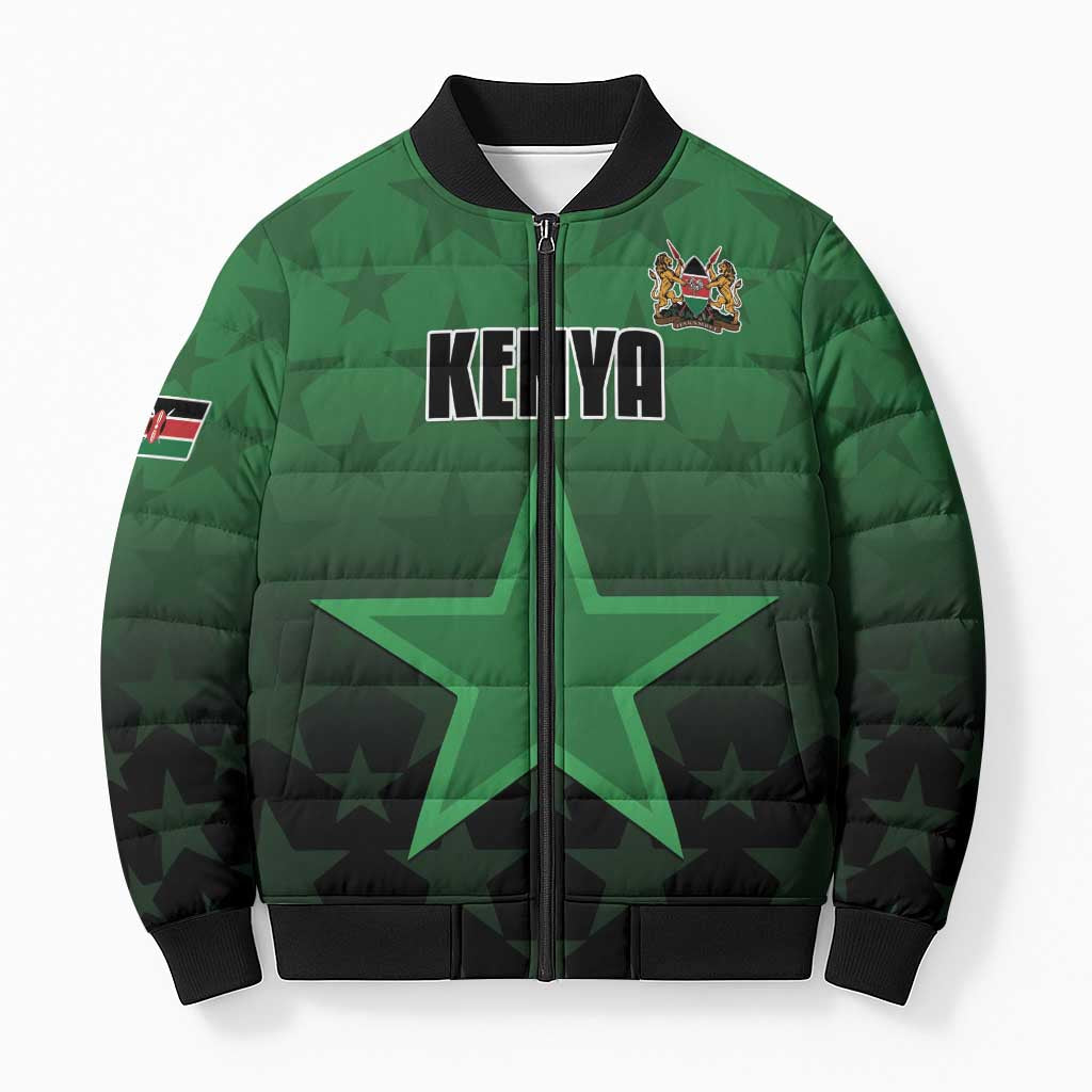 Custom Kenya Football Bomber Puffer Jacket Go Harambee Stars - Green Jersey
