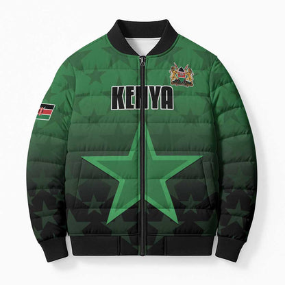 Custom Kenya Football Bomber Puffer Jacket Go Harambee Stars - Green Jersey