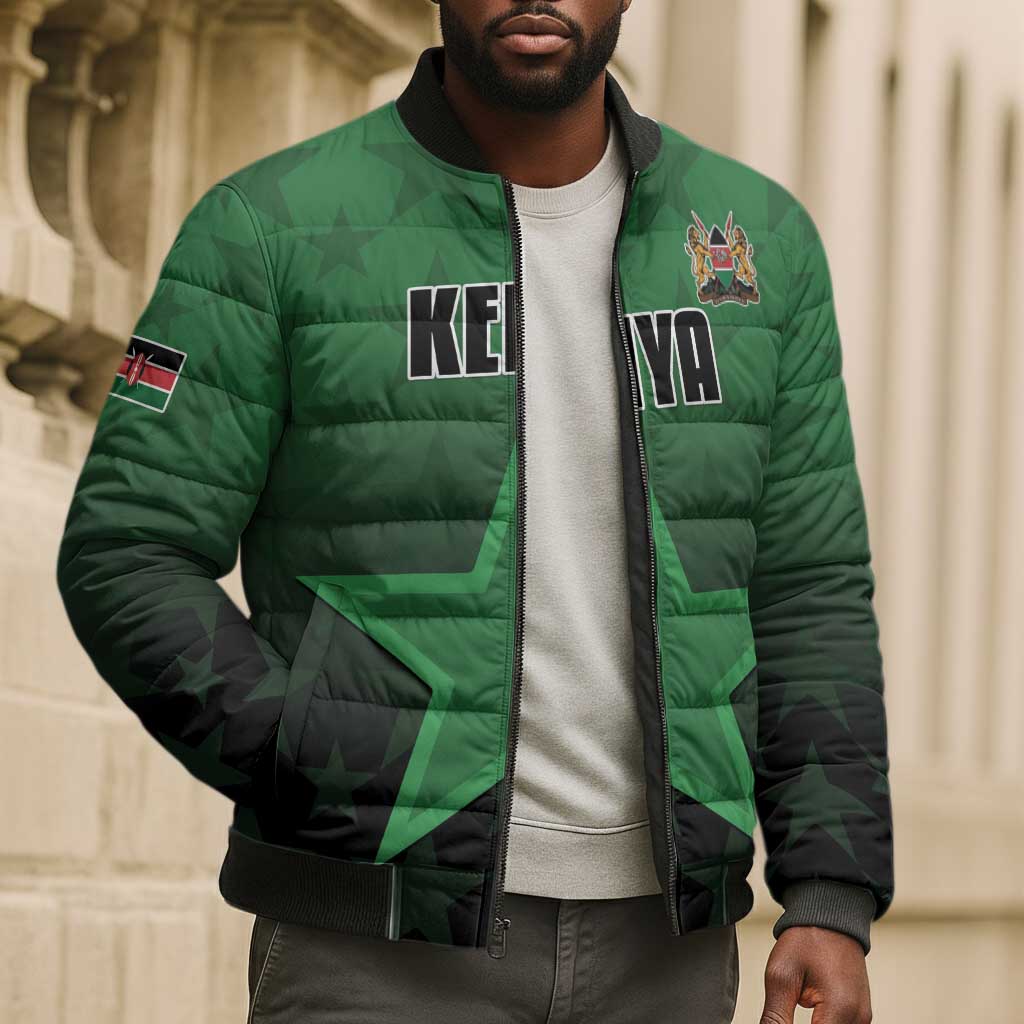 Custom Kenya Football Bomber Puffer Jacket Go Harambee Stars - Green Jersey