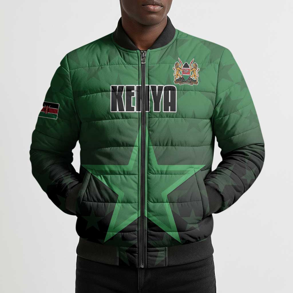 Custom Kenya Football Bomber Puffer Jacket Go Harambee Stars - Green Jersey