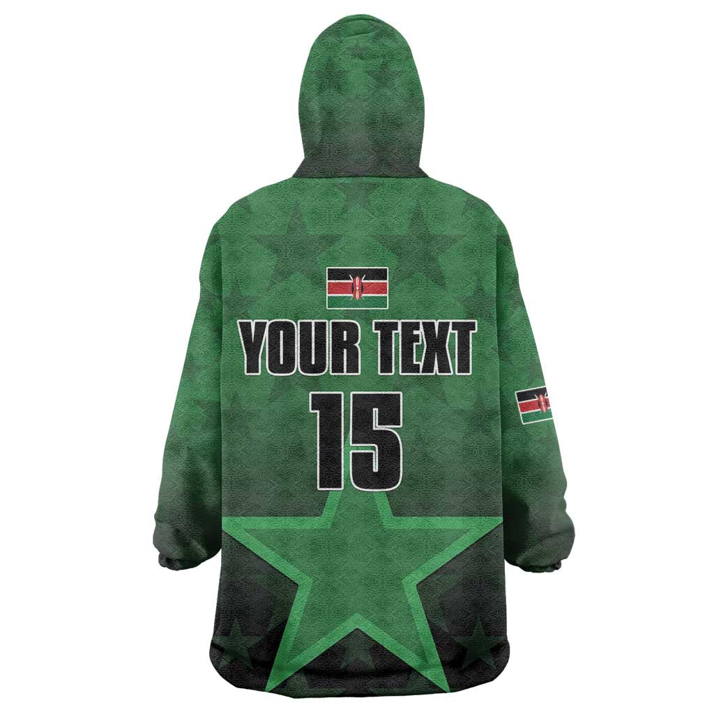 Custom Kenya Football Kid Wearable Blanket Hoodie Harambee Harambee Stars - Green Jersey - African Pride