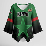 Custom Kenya Football Kimono Sleeve Blouse Go Harambee Stars - Green Jersey