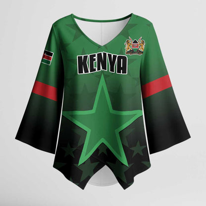 Custom Kenya Football Kimono Sleeve Blouse Go Harambee Stars - Green Jersey
