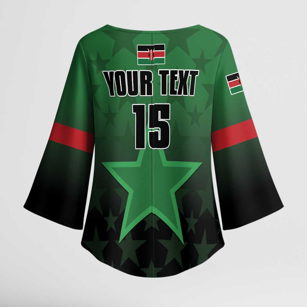 Custom Kenya Football Kimono Sleeve Blouse Go Harambee Stars - Green Jersey