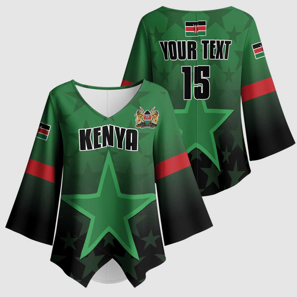 Custom Kenya Football Kimono Sleeve Blouse Go Harambee Stars - Green Jersey