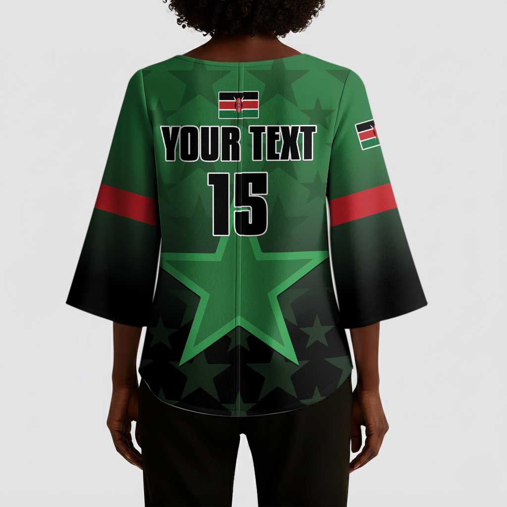 Custom Kenya Football Kimono Sleeve Blouse Go Harambee Stars - Green Jersey