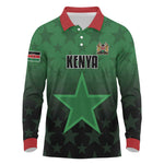 Custom Kenya Football Long Sleeve Polo Shirt Harambee Harambee Stars - Green Jersey - African Pride