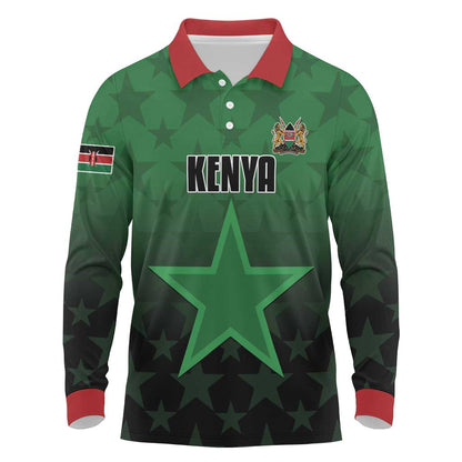 Custom Kenya Football Long Sleeve Polo Shirt Harambee Harambee Stars - Green Jersey - African Pride
