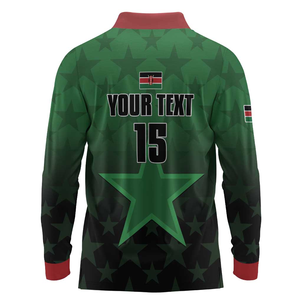 Custom Kenya Football Long Sleeve Polo Shirt Harambee Harambee Stars - Green Jersey - African Pride