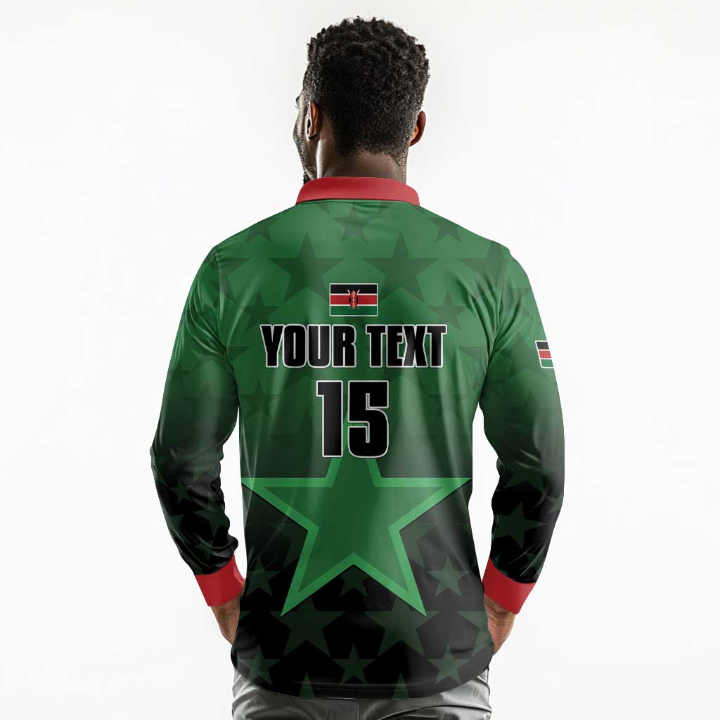 Custom Kenya Football Long Sleeve Polo Shirt Harambee Harambee Stars - Green Jersey - African Pride