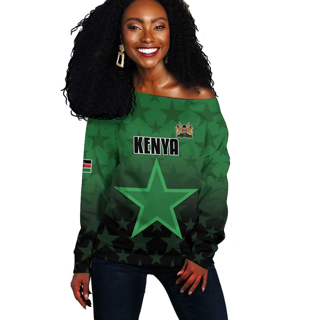 Custom Kenya Football Off Shoulder Sweater Harambee Harambee Stars - Green Jersey - African Pride
