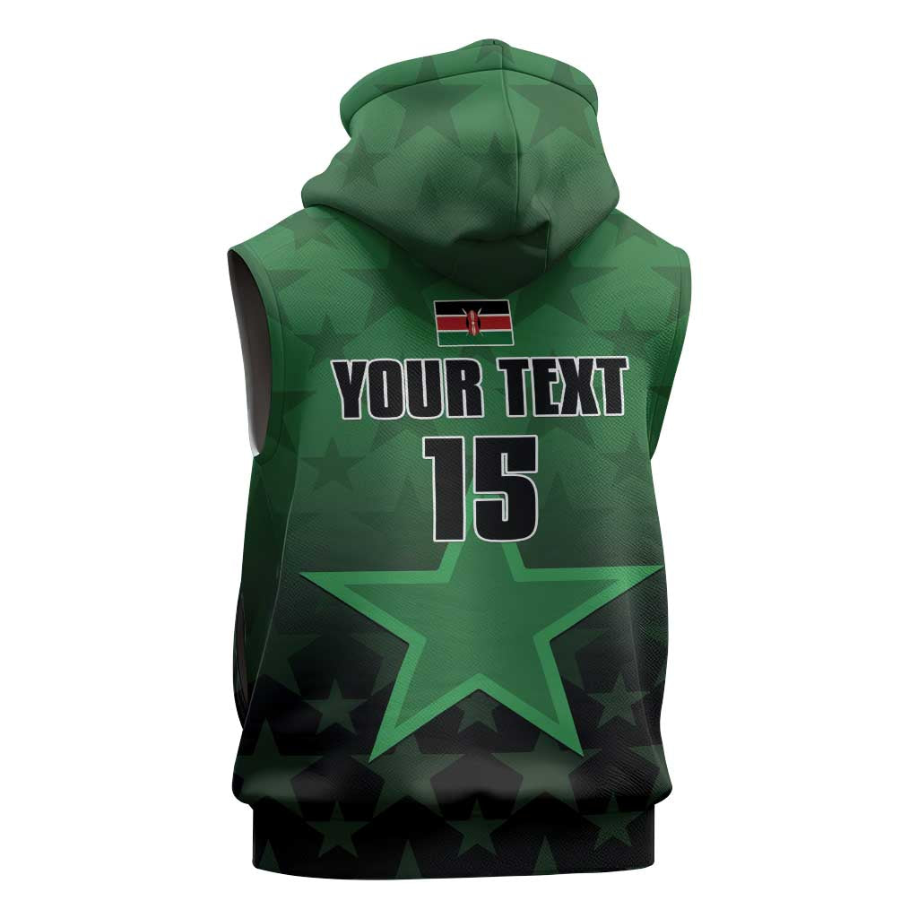 Custom Kenya Football Sleeveless Hoodie Harambee Harambee Stars - Green Jersey - African Pride