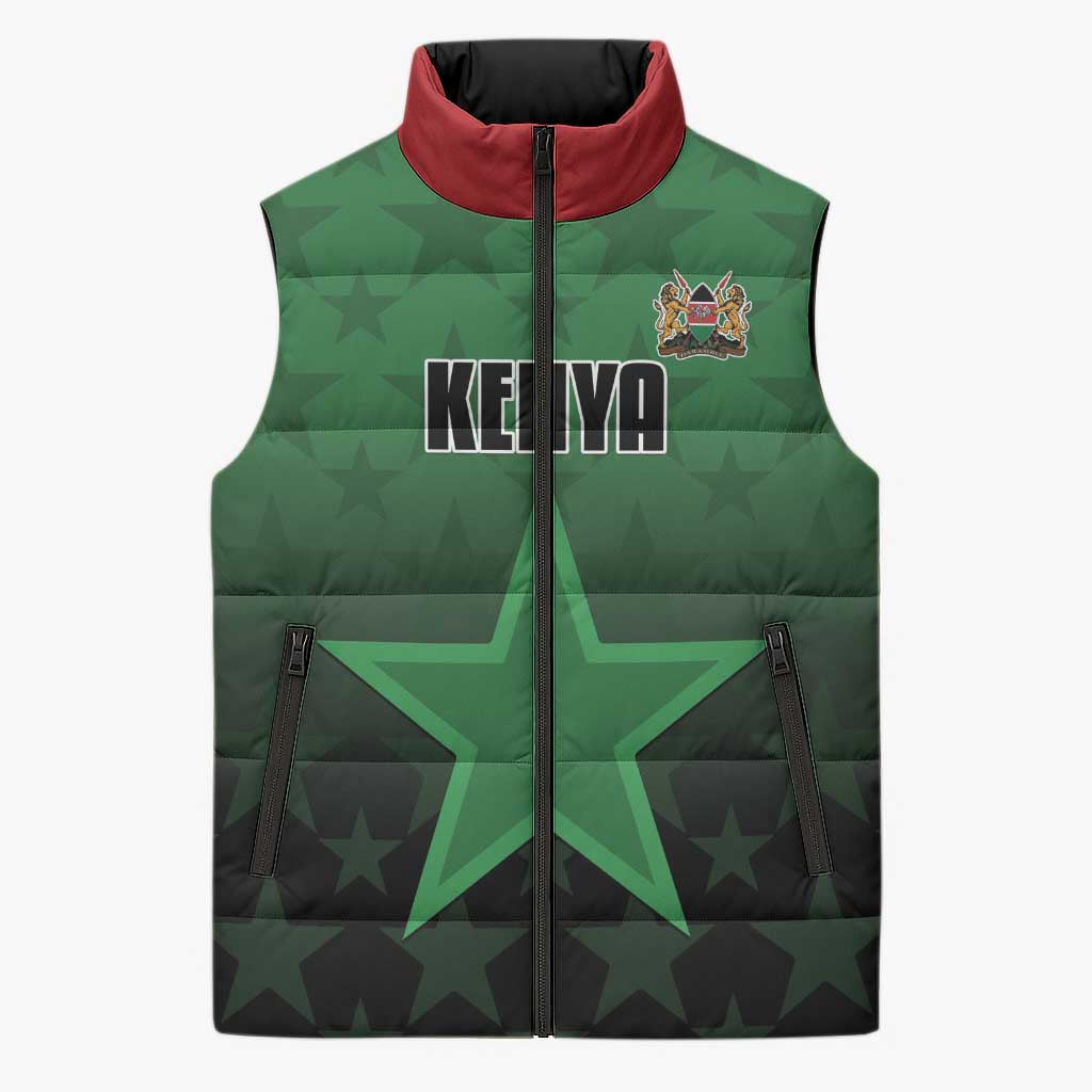 Custom Kenya Football Sleeveless Puffer Jacket Go Harambee Stars - Green Jersey