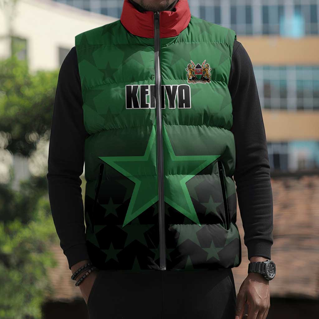 Custom Kenya Football Sleeveless Puffer Jacket Go Harambee Stars - Green Jersey