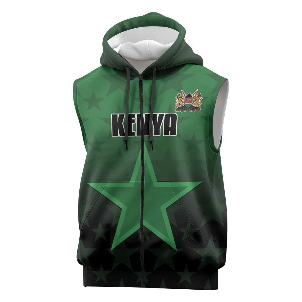 Custom Kenya Football Sleeveless Zip Hoodie Harambee Harambee Stars - Green Jersey - African Pride
