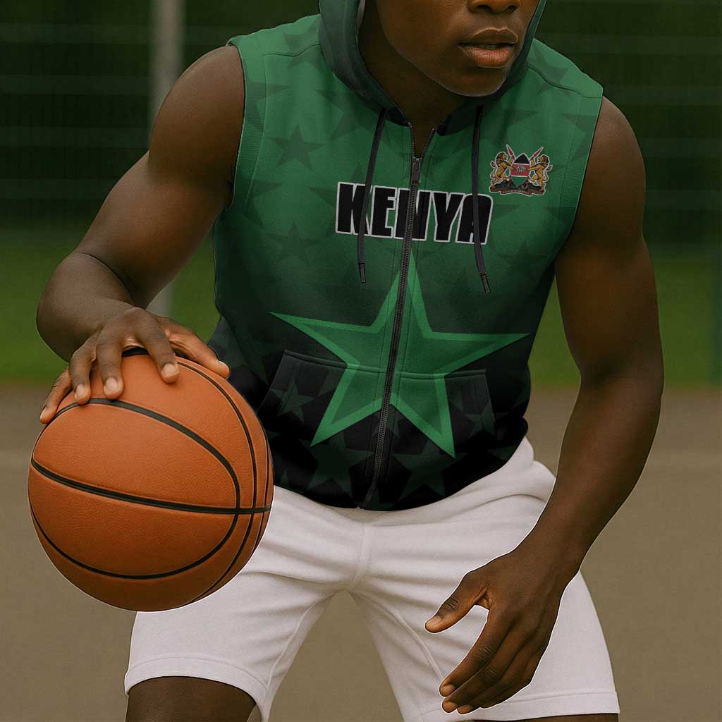 Custom Kenya Football Sleeveless Zip Hoodie Harambee Harambee Stars - Green Jersey - African Pride
