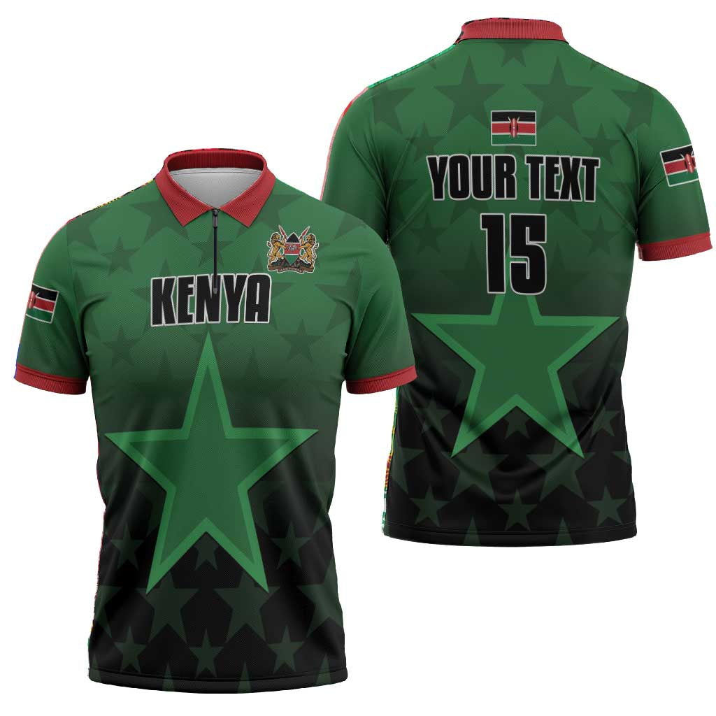 Custom Kenya Football Zipper Polo Shirt Go Harambee Stars - Green Jersey