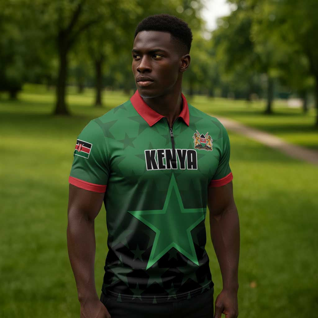 Custom Kenya Football Zipper Polo Shirt Go Harambee Stars - Green Jersey