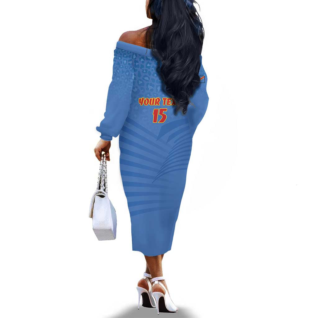 Custom DR Congo Football Off The Shoulder Long Sleeve Dress Allez Les Léopards - African Pride