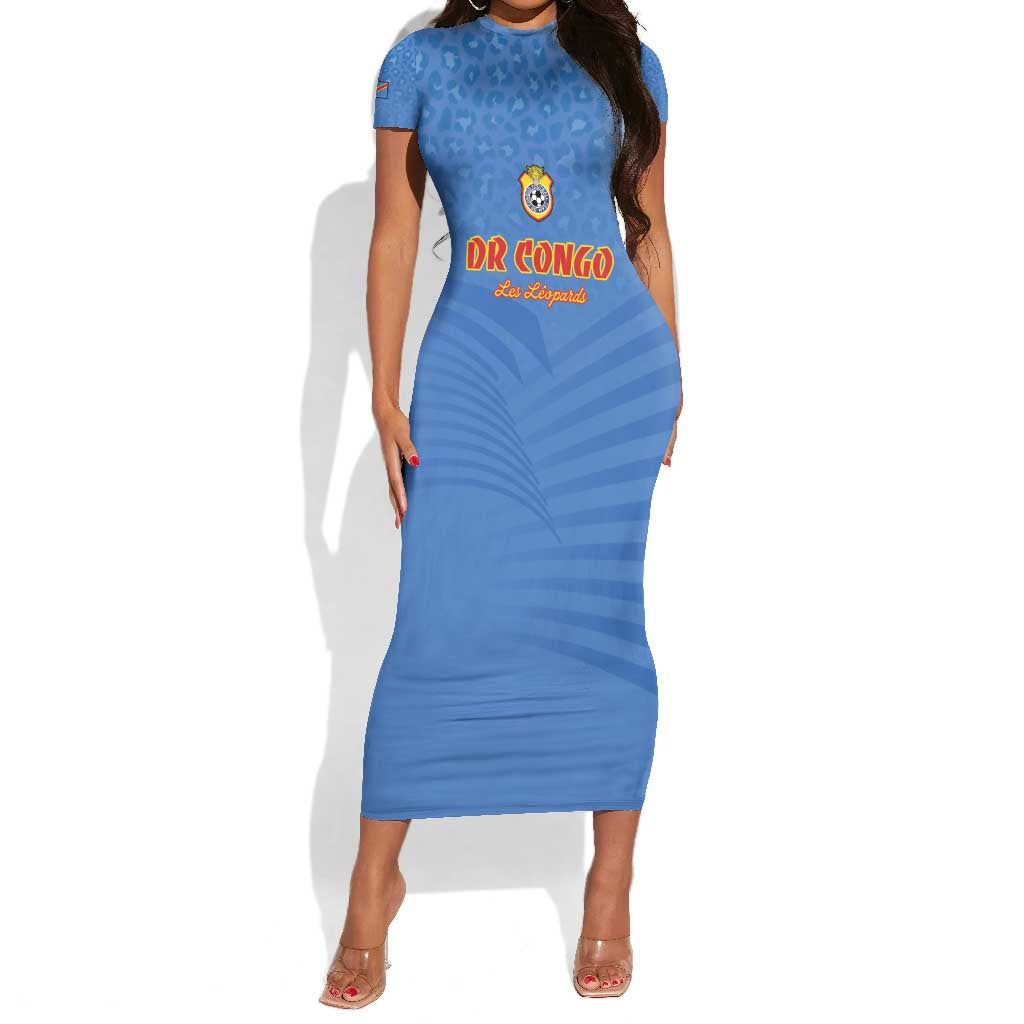 Custom DR Congo Football Short Sleeve Bodycon Dress Allez Les Léopards - African Pride