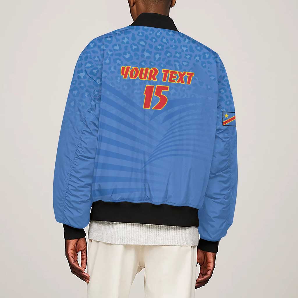 Custom DR Congo Football Sleeve Zip Bomber Jacket Allez Les Léopards - African Pride