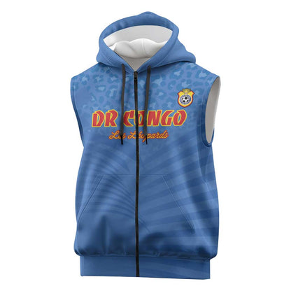 Custom DR Congo Football Sleeveless Zip Hoodie Allez Les Léopards - African Pride