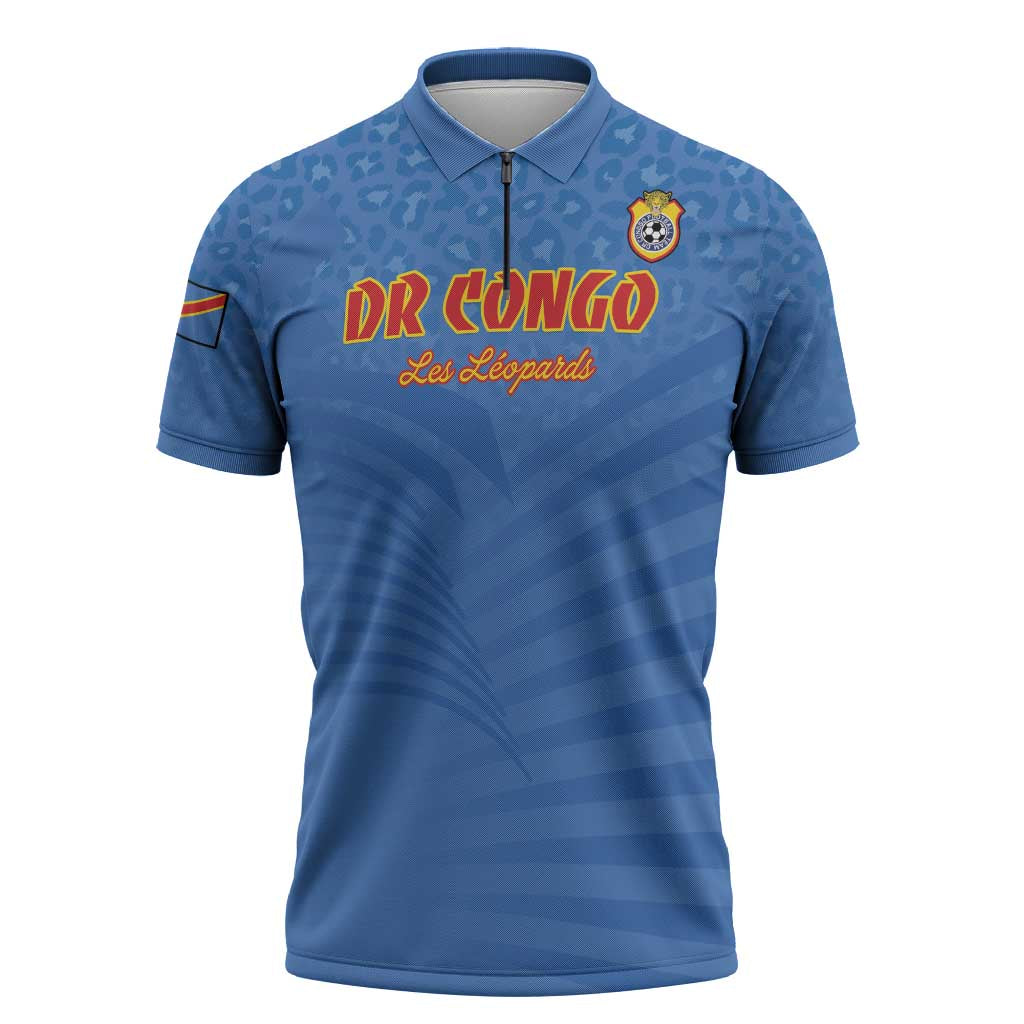 Custom DR Congo Football Zipper Polo Shirt Come On Les Léopards