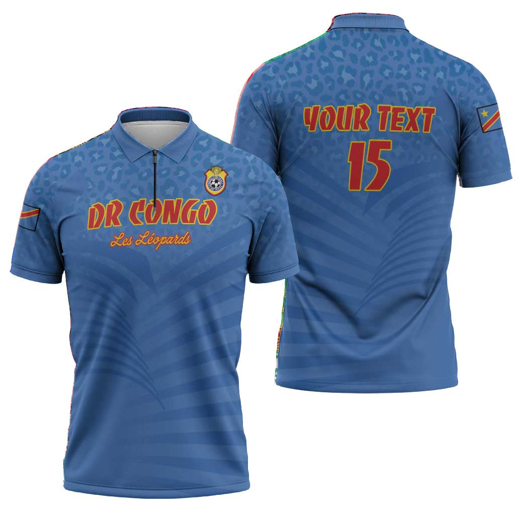 Custom DR Congo Football Zipper Polo Shirt Come On Les Léopards