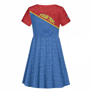Custom DR Congo Football Kid Short Sleeve Dress Go Champions - African Pride