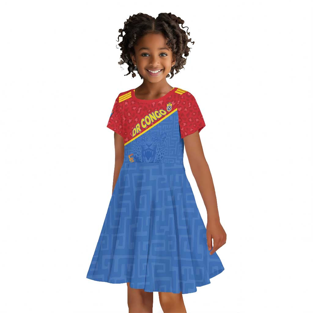 Custom DR Congo Football Kid Short Sleeve Dress Go Champions - African Pride