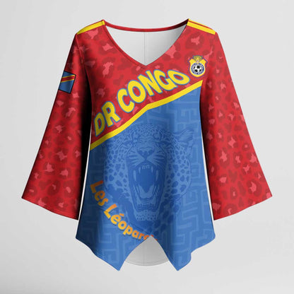 Custom DR Congo Football Kimono Sleeve Blouse Allez Les Léopards