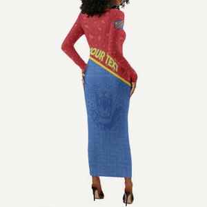 Custom DR Congo Football Long Sleeve Bodycon Dress Go Champions - African Pride