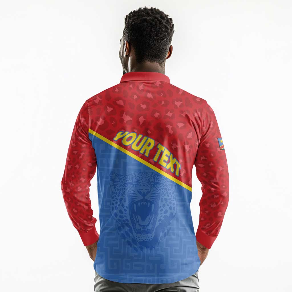Custom DR Congo Football Long Sleeve Polo Shirt Go Champions - African Pride