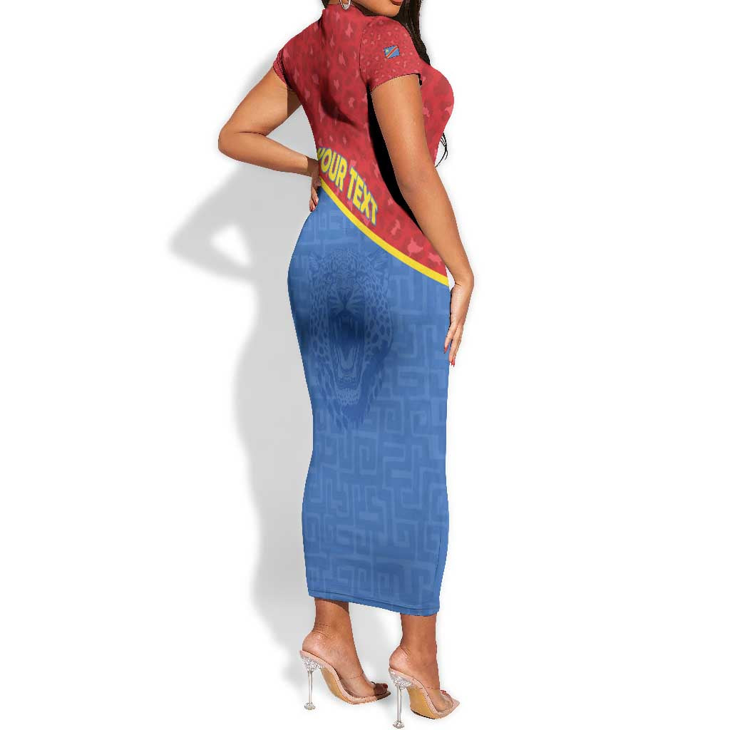 Custom DR Congo Football Short Sleeve Bodycon Dress Go Champions - African Pride